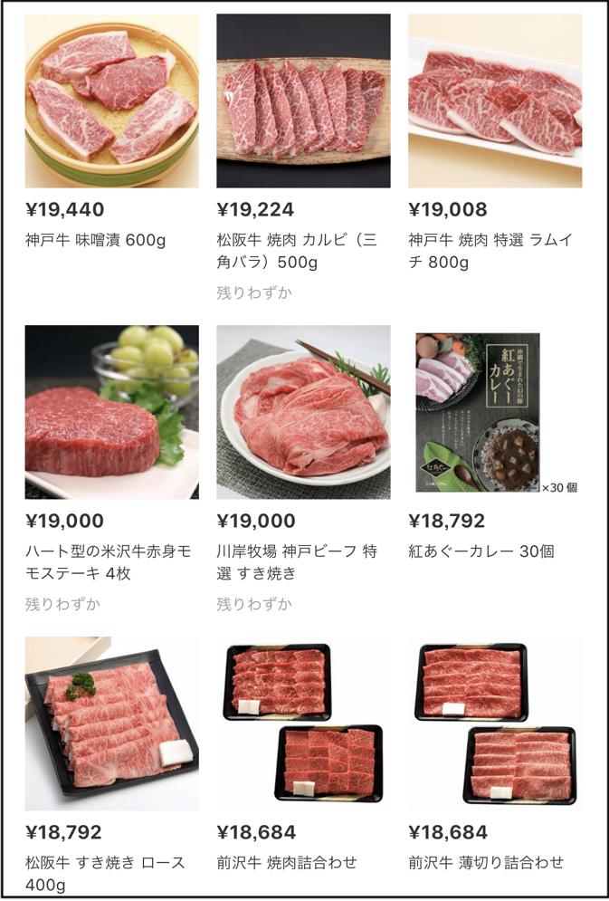 ハイクラス(１〜２万円の牛肉)